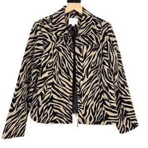 Erin London Zebra Print Zip Front Jacket Top Women Size Large L